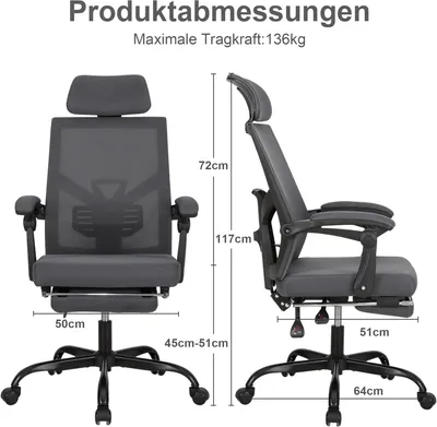 Obrázek produktu pro Ergonomická kancelářská židle - Kancelářská židle s nastavitelnou opěrkou hlavy - Kancelářská židle - Otočná židle - Pracovní židle
