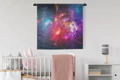 Produktbild von MuchoWow® Wandteppich Wandbehang Universum - Farben - Sterne 90x90 cm Tapisserie Dekoration Wandtuch - Wandaufhänger
