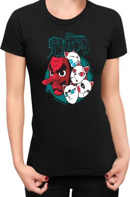 Produktbild von Damen T-Shirt Demon Anime Slayer Kimetsu No Yaiba Mask 002, Lady L / Schwarz
