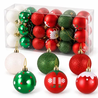 Produktbild von Weihnachtskugeln Set 6cm Rot Grün Weiß, 36 Stück Christbaumkugeln Kunststoff Weihnachtsbaumkugeln Christbaumschmuck für Weihnachtsbaum Deko