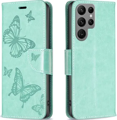 Produktbild von Mobigear Butterfly  Samsung Galaxy S23 Ultra Hülle Klapphülle Geldbörse - Grün