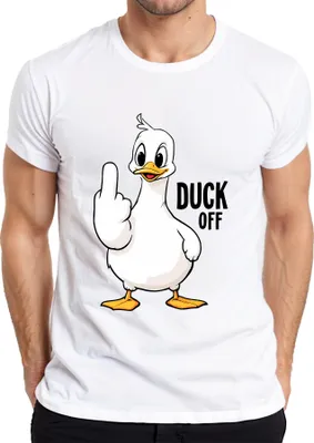 Immagine prodotto di DUCK OFF Divertente maglietta da uomo con dito medio sfrontato e sarcastico, bianca, L