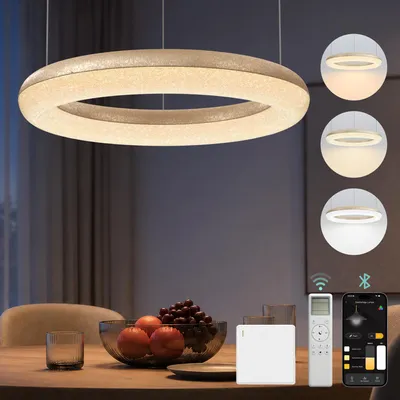 Produktbild von Mai & Mai Pendelleuchte Esstisch, 40cm LED Hängelampe, stufenlos dimmbar höhenverstellbare 30W Esstischlampe mit Fernbedienung Gold Luvina03