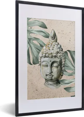 Produktbild von MuchoWow® MuchoWow® Gerahmtes Poster Buddha - Kopf - Weiß 40x60 cm - Poster mit zchwarzem Bilderrahmen - Poster in Rahmen