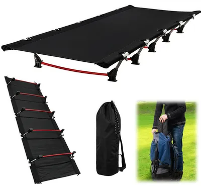 Produktbild von Feldbett klappbar, Ultraleichtes und kompaktes Campingbett bis 150KG, Gästebett, Schwarz