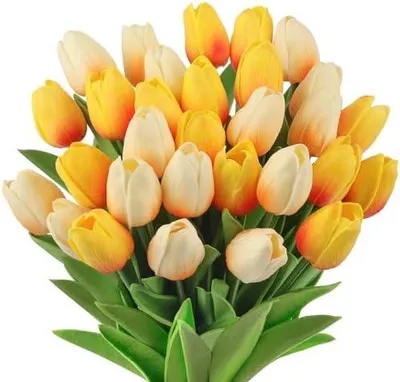 Produktbild von künstliche Tulpen, 12 Stück Tulpen-Kunstblumen mit realistischem Touch, Kunstblumen für Hochzeitssträuße, Tischdekoration, Muttertag, Heim-Deko（Gelb und weiß）