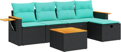 Produktbild von 6-tlg. Garten-Sofagarnitur mit Kissen Schwarz Poly Rattan