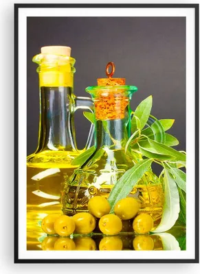 Produktbild von Gerahmtes Poster - Schwarzer Rahmen - Flasche Glas Olive Öl - 70x100 cm - Wand Bild - Wanddeko - Wandbilder - Wandposter - Bilderrahmen - Bilder - Kunstdruck - Wandbild - P2BPA70x100-2168