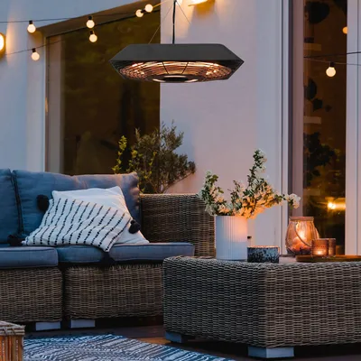 Image de Chauffage infrarouge 2000 W, chauffage de terrasse avec télécommande, 3 niveaux de chauffage, chauffage sur pied, noir | IP45 | jusqu'à 10 m² | affichage LED | housse de protection