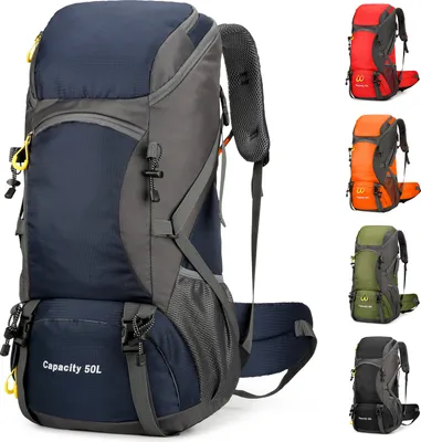 Obrázek produktu pro Turistický batoh 50L muži ženy trekkingový batoh s pláštěnkou cestovní batoh venkovní turistický batoh pro pěší turistiku kempování horolezectví cestování sportovní, tmavě modrá