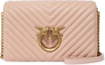 Produktbild von PINKO Leder Umhängetasche Schultertasche Love Click Classic Sheep Nappa Chevron Cipria - Antique Gold lachsfarben
