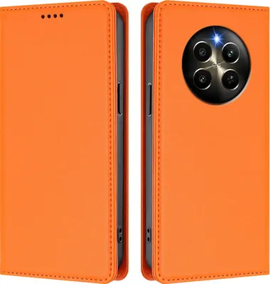 Immagine prodotto di Custodia in pelle per Realme 12 Pro/Realme 12 Pro+, custodia a libro magnetica in Finto cuoio con supporto, arancione