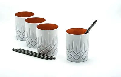 Immagine prodotto di Nachtmann Noblesse 4er-Set White Edition Whisky Gläser 295 ml I spülmaschinenfest I Wasserglas coloured by EKM (weiß/kupfer) + 4er-Set EKM Living Trinkhalme schwarz