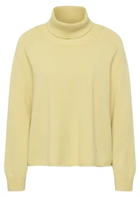 Produktbild von Gelber Oversized Rollkragenpullover Größe 42 mit lässiger Rollkante und feiner Strickstruktur