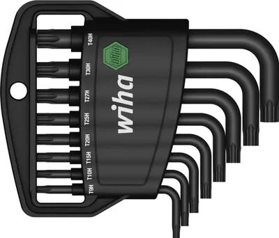 Image de Wiha Classic TORX® Jeu de clés Allen inviolables dans un support (avec foret), 9 pièces, noir oxydé (36462)