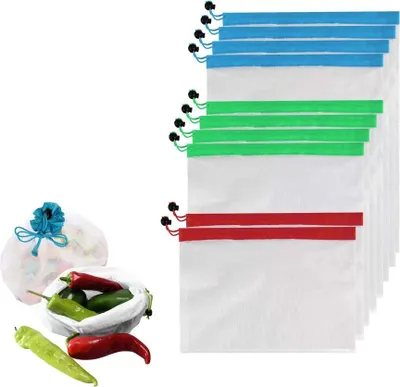 Produktbild von 10 PCS Reusable Mesh Produce Taschen, waschbare umweltfreundliche Taschen für Lebensmitteleinkauf Lagerung Obst Gemüsespielzeug, groß, mittel und klein
