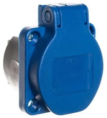 Produktbild von Einbausteckdose 10/16A 2P+Z 230V /50x50/ blau IP54 108-0bc