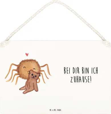 Produktbild von Mr. & Mrs. Panda Schild Spinne Agathe Teddy DIN A5 - Weiß - Geschenk, Verliebt, Türschild, Liebesbeweis, Dankeschön, wandtafel, Miteinander, Wandbild Holz, Treue