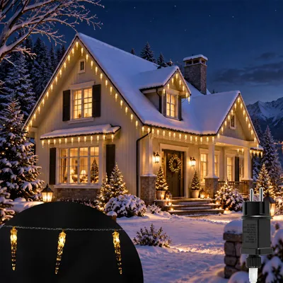 Produktbild von Ikodm Eiszapfen Lichterkette LED 80 LEDs 10M Warmweiß Weihnachten Deko Weihnachtsdeko Eisregen Fenster Beleuchtung 8 Modi