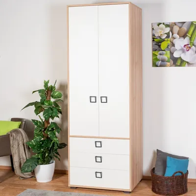Produktbild von Drehtürenschrank / Kleiderschrank 18, Farbe: Buche / Weiß - 236 x 84 x 56 cm (H x B x T)
