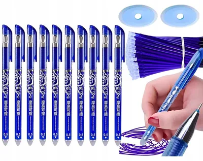 Image de 12 stylos à bille effaçables bleus 0,5 mm 20 recharges