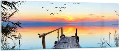 Produktbild von Bilder auf glas - Brücke See - 140x50cm - Glasbilder - Wandbilder - Bilder - Kunstdruck - zum Aufhängen bereit - Wanddekoration aus Glas - Glas Bilder - Wandbild auf Glas - Einteilig - GAB140x50-3818
