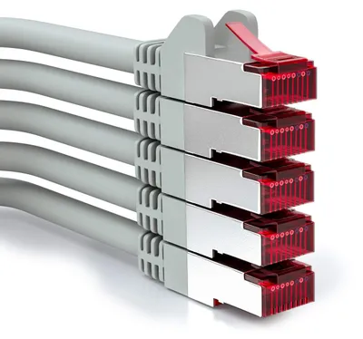 Produktbild von deleyCON 0,5m CAT6 Patchkabel RJ45 S/FTP PIMF, 5 Stück - Grau