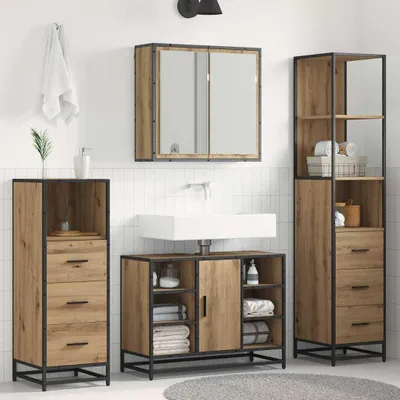 Immagine prodotto di Maison Exclusive - Set di mobili da bagno, 3 pezzi, legno effetto rovere artigianale, 80 x 33 x 60 cm
