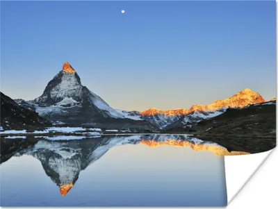 Produktbild von MuchoWow® Poster Matterhorn spiegelt sich im Riffelsee bei Sonnenaufgang in der Schweiz 120x90 cm - Wandbild