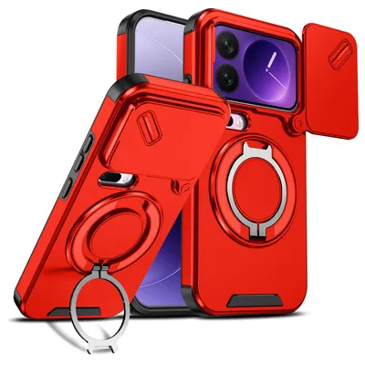Produktbild von Handyhülle für Xiaomi 18 Pro Dual-Layer Stoßfest Militär Hülle mit Dia Kameraschutz, Magnetisch Ring Ständer Rot
