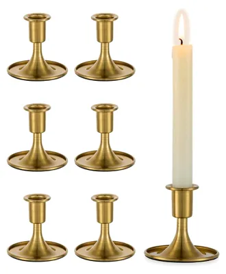 Produktbild von Kerzenständer Gold Stabkerze - 6er Set Stabkerzenhalter Klein Messing Metall für TischNachbildungation Hochzeit Wohnzimmer Weihnachten Party Adventskranz Modern