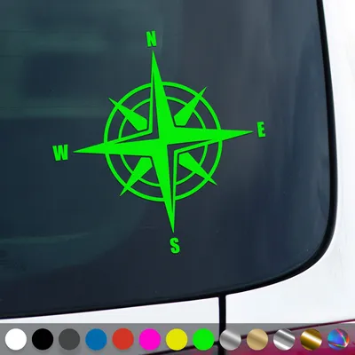Produktbild von PantherPixel Windrose Aufkleber Kompass Berge Reisen Camping Sticker Auto Geschenkidee Farbe Neon-Grün