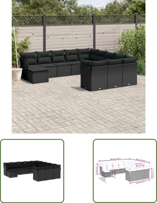 Produktbild von The Living Store 12-tlg. Garten-Sofagarnitur mit Kissen Schwarz Poly Rattan