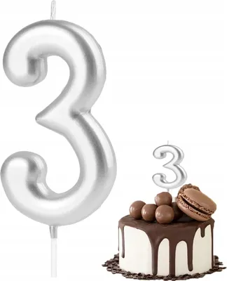 Produktbild von Geburtstag Kerze Nummer 3 Silber Metallic Für Geburtstagsparty
