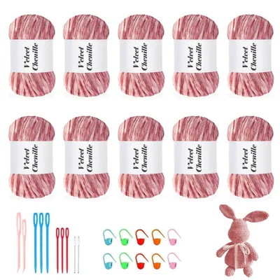 Immagine prodotto di Filato Chenille 1000g (10 gomitoli da 100g) Morbido e avvolgente, ideale per lavorare a maglia e all'uncinetto. Polvere per il corpo