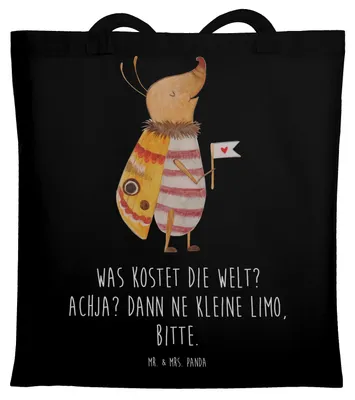 Produktbild von Mr. & Mrs. Panda Tote Bag Nachtfalter Fähnchen - Schwarz - Geschenk, Spruch Lustig, Käfer, Tragetasche, Laptoptasche, Witzig, Schultasche, Süß, Tasche, Einkaufstasche
