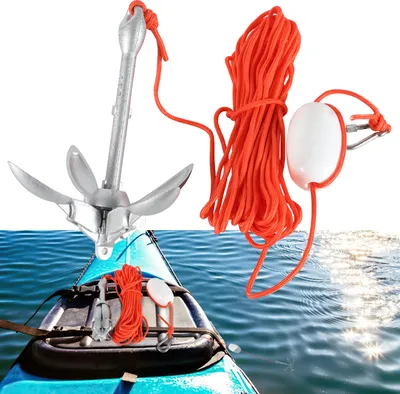 Produktbild von Bettizia 1.5KG Anker Bootsanker Feuerverzinktes Gusseisen Klappanker Ankerset inkl. 20m Ankerseil & Schnallen & Bojen & Transporttaschen Bootsanker Schlauchboot Zubehör faltanker
