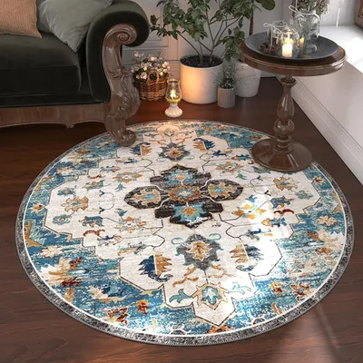 Produktbild von Kurzflor Teppich Rund Orientalisch Blau Ø180 cm