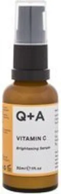 A product shot of a Q+A Vitamin C Brightening Serum bottle.
