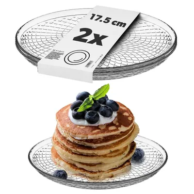 Produktbild von KADAX Glasteller 17,5cm, 2 Stück, Runder Teller aus Klarglas, Servierteller aus Glas, ideal als Kuchenteller, Dessertteller, Speiseteller oder