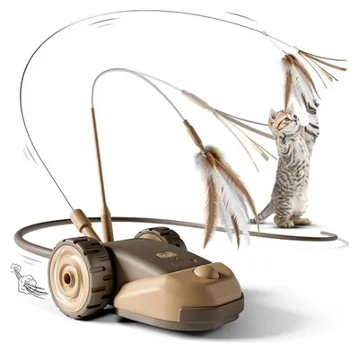 Immagine prodotto di INF Giocattolo Racer ricaricabile per gatti — Controllo a due velocità attivato al tocco, coda e piume sostituibili, ABS+Silicone caffè