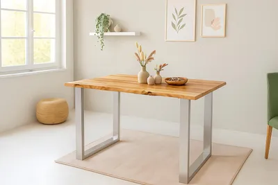 Produktbild von Esstisch Baumkante 140 x 80 cm massiv Akazie natur U-Gestell silber QUINTUS