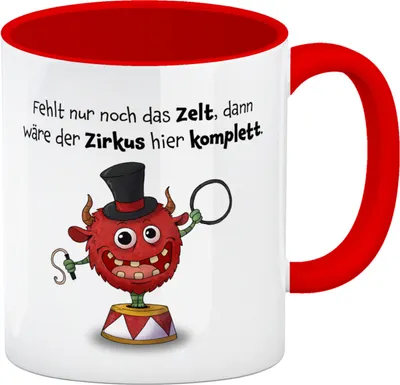Produktbild von Freches Monster in rot Kaffeebecher in rot mit lustigem Spruch