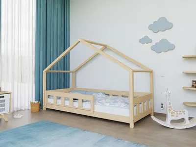 Produktbild von Hausbett PLOTTY mit Frontschild - Weiß - 140x200 cm - Mit einer Barriere