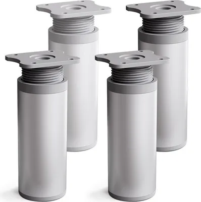 Four identical adjustable furniture legs are shown against a white background.