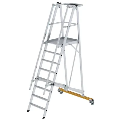 Produktbild von Günzburger Steigtechnik Plattformleiter klappbar und fahrbar 8 Stufen Querrohr B= 1,35 m - 052308
