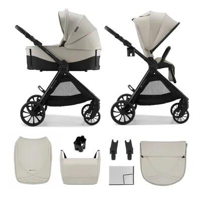 Produktbild von 2-in-1-Kinderwagen Kinderkraft VESTO 2 mit Babywanne, wendbarem Sportsitz, Falten mit Sitz, Räder 8/11", Zubehör, Beige