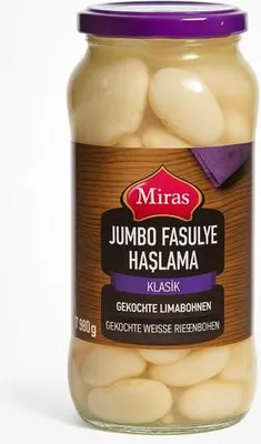 Zdjęcie produktu dla Miras fasola biała olbrzymia wstępnie gotowana w słoiku - Fasola Lima - Bombay Fasulye 540g