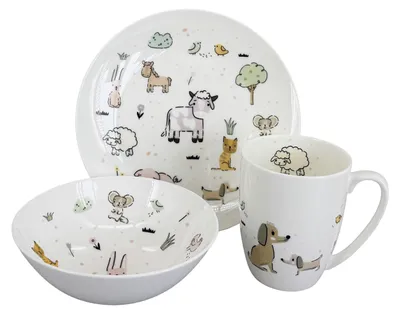 Zdjęcie produktu dla Zestaw obiadowy dla dzieciFarm (talerz, miska, kubek)