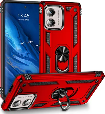 Produktbild von Motorola Edge+ 2023 Hülle, Schiebe Kamera Schutz Schutzhülle mit Ringhalterung Ständer Kartenhalter für Motorola Edge Plus 2023 Rot